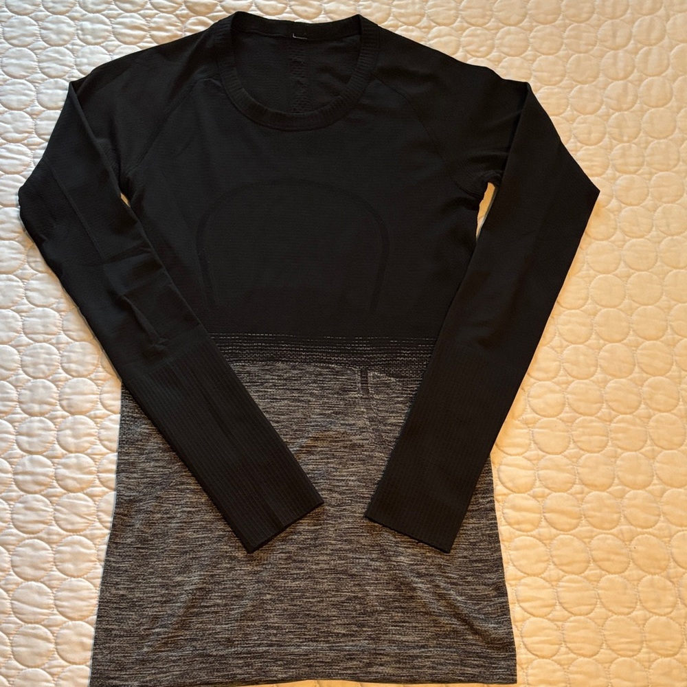 Lululemon Swiftly Tech Long Sleeve Hip Length sz 6 Black Grey Gradient